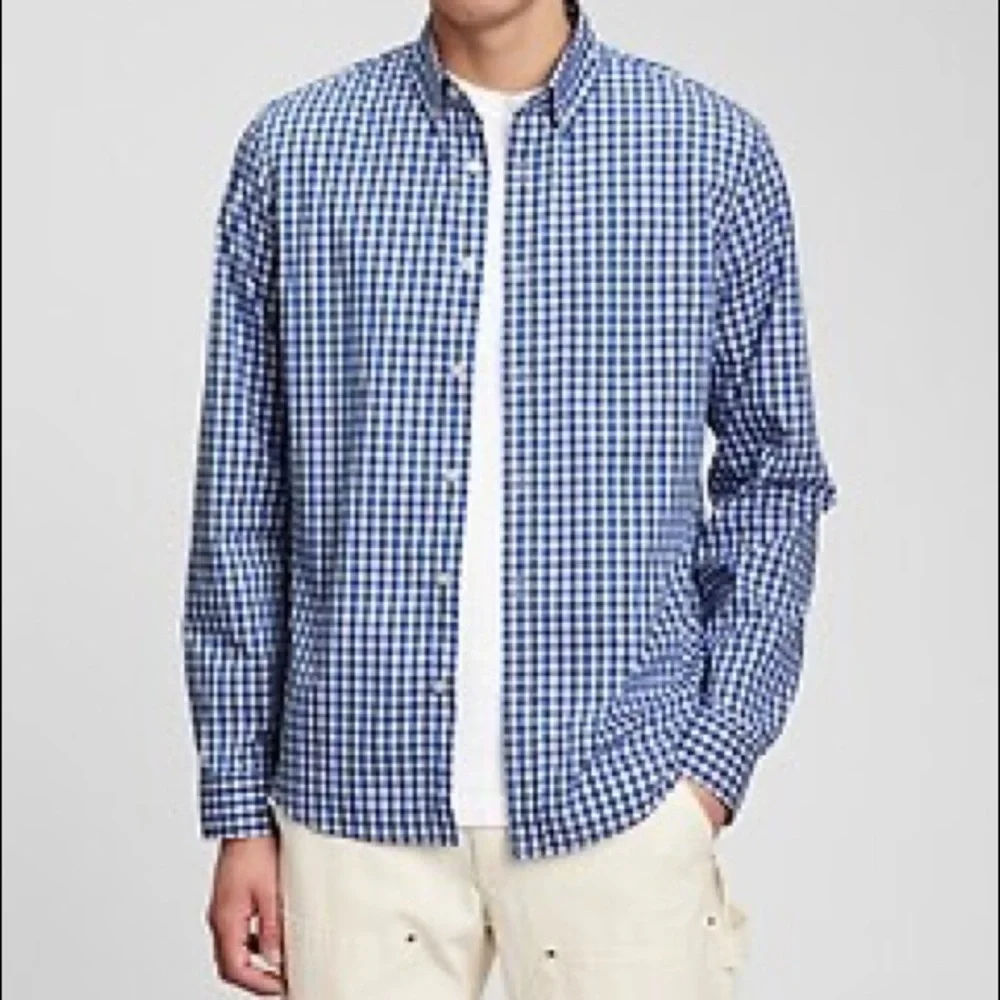 GAP Men’s Poplin Button Down Shirt in Untucked Fit. NWT! Blue Gingham. New. - Picture 3 of 10